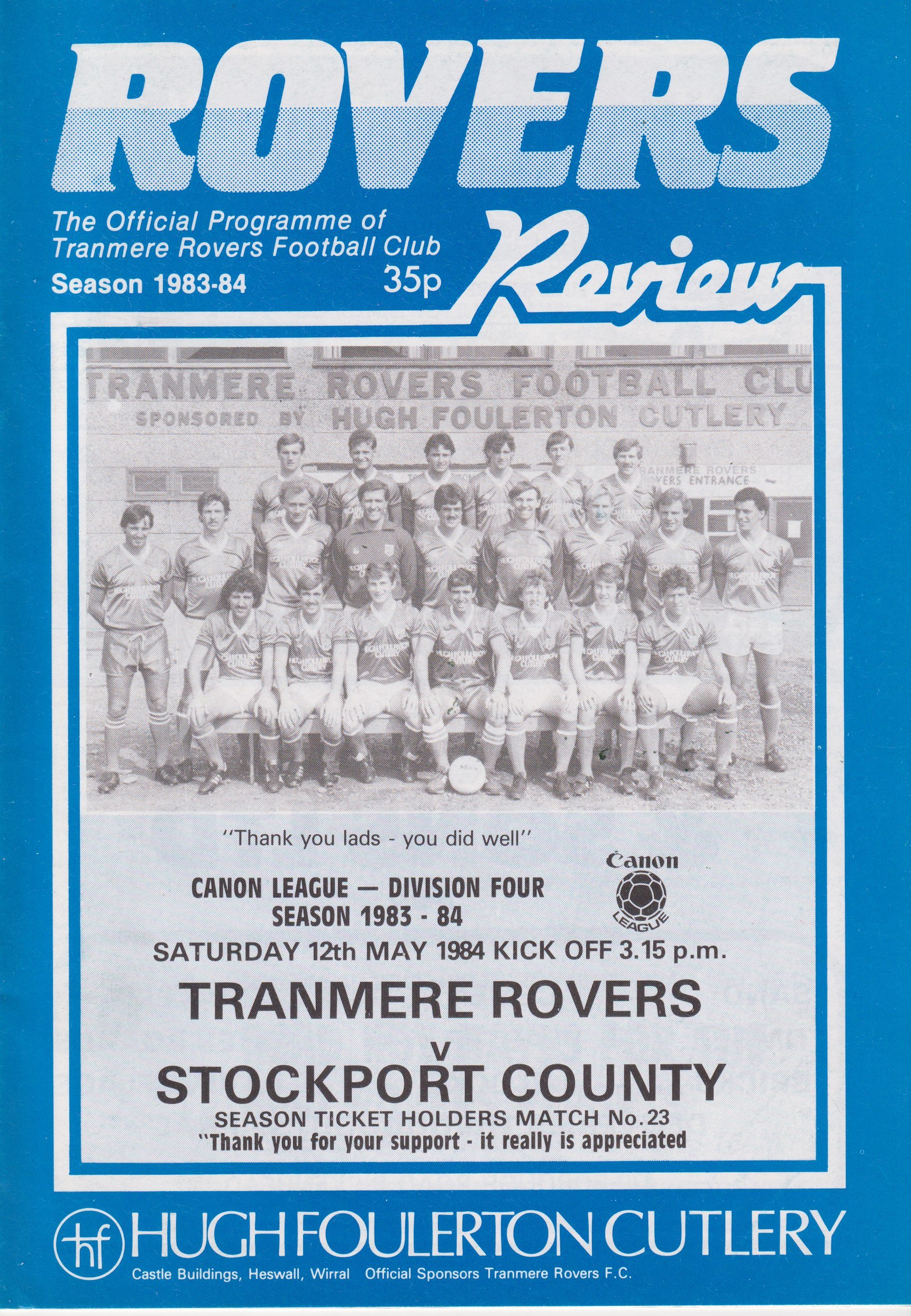 Tranmere Rovers v Stockport County match programme